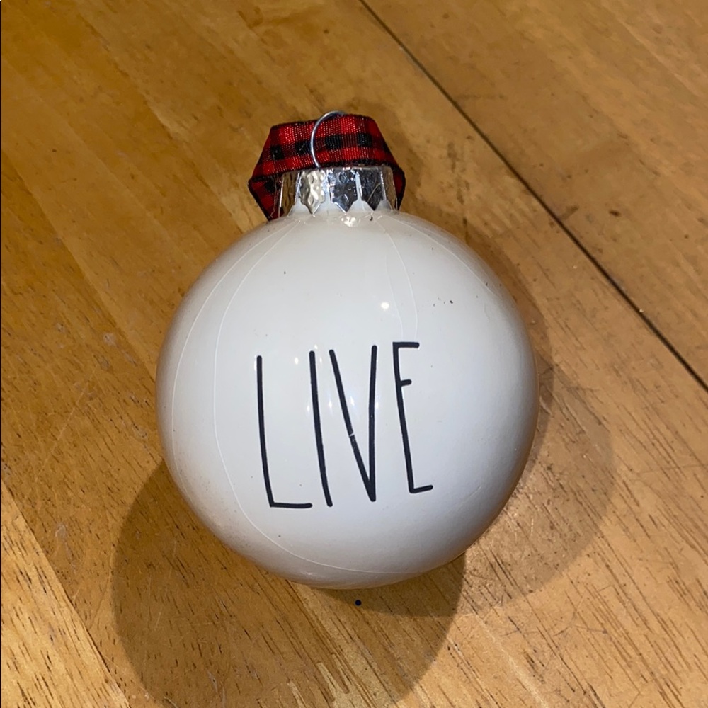 Rae Dunn Artison  collection by Magenta Holiday Ornament with Red Plaid Ribbon
